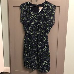 Sweet Storm navy dress with green birds